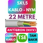 Öznur 5x1,5 Antigron (Nym) Kablo (Gri) Metre Seçenekli - 22 METRE