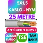Öznur 5x1,5 Antigron (Nym) Kablo (Gri) Metre Seçenekli - 25 METRE