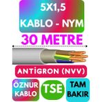 Öznur 5x1,5 Antigron (Nym) Kablo (Gri) Metre Seçenekli - 30 METRE