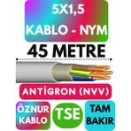 Öznur 5x1,5 Antigron (Nym) Kablo (Gri) Metre Seçenekli - 45 METRE