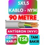 Öznur 5x1,5 Antigron (Nym) Kablo (Gri) Metre Seçenekli - 90 METRE