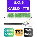 Öznur 5x1,5 Ttr Kablo Metre Seçenekli (Siyah) - 45 METRE