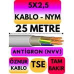 Öznur 5x2,5 Antigron (Nym) Kablo (Gri) Metre Seçenekli - 25 METRE
