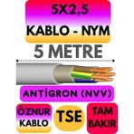 Öznur 5x2,5 Antigron (Nym) Kablo (Gri) Metre Seçenekli - 5 METRE