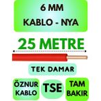 Öznur 6 mm Nya Kablo Metre Seçenekli (Kırmızı) - 25 METRE