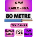 Öznur 6 mm Nya Kablo Metre Seçenekli (Mavi) - 80 METRE