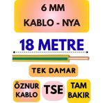 Öznur 6 mm Nya Kablo Metre Seçenekli (Sarı-Yeşil) - 18 METRE