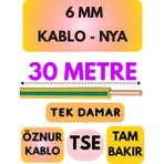 Öznur 6 mm Nya Kablo Metre Seçenekli (Sarı-Yeşil) - 30 METRE