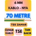 Öznur 6 mm Nya Kablo Metre Seçenekli (Sarı-Yeşil) - 70 METRE