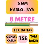 Öznur 6 mm Nya Kablo Metre Seçenekli (Sarı-Yeşil) - 8 METRE