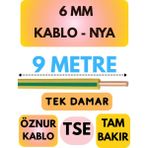 Öznur 6 mm Nya Kablo Metre Seçenekli (Sarı-Yeşil) - 9 METRE