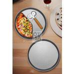 ÖzSa Home 2'li Büyük Boy Delikli Pizza Tepsisi Lahmacun Pide Tepsisi 36cm Bambu Çift Taraflı Pizza Ruleti Seti