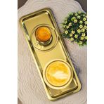 ÖzSa Home 2'li Gold Lüx Dikdörtgen Paslanmaz Çelik Kahve Çay İkram ve Sunum Tepsisi Altın Renk 33x13 cm