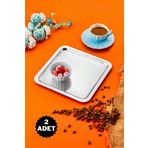 ÖzSa Home 2'li Lüx Kare Paslanmaz Çelik Kahve Çay Ikram Ve Sunum Tepsisi Gümüş Renk 21x21cm