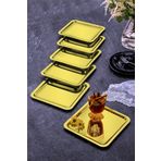 ÖzSa Home 6'lı Gold Lüx Kare Paslanmaz Çelik Kahve Çay İkram ve Sunum Tepsisi Altın Renk 21x21cm