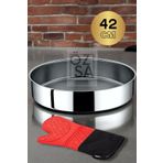 ÖzSa Home Mutfak Fırın Eldiveni Paslanmaz Çelik Fırın Tepsisi 42cm Baklava Börek Tepsisi Yuvarlak Fırın Tepsi