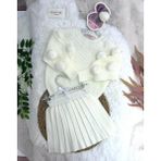 Özşe Moda Krem Ponpon Kol Kazak Triko Etek Takım - 7-8 Yaş