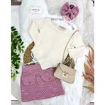 Özşe Moda Pembe Kayık Yaka Üçgen Bluz Tüvit Etek Takım - 7-8 Yaş
