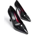 Özse Shoes Bej Rengi Cilt Kadın Topuklu Ayakkabı Stiletto - Siyah Rugan