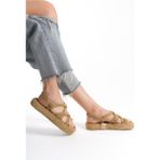 Özse Shoes Halat Ipli Yüksek Taban Hasır Sandalet - Gold