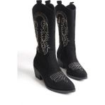 Özse Shoes Kadın Siyah Süet Nakışlı Fermuarlı Kovboy Çizme