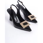 Özse Shoes Siyah Rugan Taşlı Toka Detaylı Yüksek Topuklu Kadın Ayakkabı & Abiye Ayakkabı