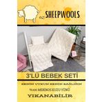 ozsheepwools BEBEK YORGAN&PED&YASTIK 3'LÜ SET-%100MERİNOS YÜN İÇ DOLGU - %100 PAMUK DIŞ KUMAŞ -YIKANABİLİR-SAĞLIK