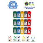 ÖZTAMER 3 SET 15 PARÇA 5'li Geri Dönüşüm ve Sıfır Atık Kutusu Seti - Cam, Kağıt, Plastik, Metal, Pil