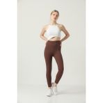 Ozy Fashion Kadın Fitilli Yüksek Bel Dikişsiz Tayt - S - Kahverengi
