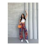 Ozy Fashion Kadın Kırmızı Beli Lastikli Bağlama Detaylı Wide Leg/Geniş Paça Viskon Palazzo Pantolon