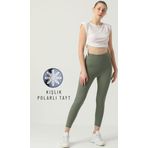 Ozy Fashion Kışlık Polarlı Fitilli Kadın Yüksek Bel Dikişsiz Tayt Çağla Yeşili L
