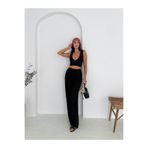 Ozy Fashion Siyah%100 Pamuk Bağcıklı Geniş Paça Keten Pantolon Siyah XL
