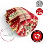 Özyün 🧶 %100 Yün Ekose Tek Kişilik Battaniye Kalın Nefes Alır Terletmez,sağlıklı - Kırmızı - 160 x 220 cm