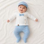 Ozz Baby 0-3 Ay Bebek Yenidoğan Nervüllü 5'li Hastane Çıkışı Zıbın Seti - 0 - 3 Ay - Açık Mavi - Ekru