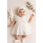 Ozz Baby 0/3-3/6 Ay Kız Bebek Yenidoğan Begonya Fistolu Elbise ; PATİK ŞAPKA ÇORAP SETİ - 0 - 3 Ay - 00-Beyaz