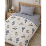 Ozz Baby Anne Yanı Park Beşik Yatak %100 Pamuk Bebek 70X120 Nevresim Takımı Lastikli Çarşaf (70X120X) Yastık Kılıfı (35X45) - Ekru - Mavi - 70 x 120 cm