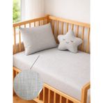 Ozz Baby Park Beşik %100 Pamuk Cotton Çocuk & Bebek Çarşafı lastikli (70X120X16CM)1 Adet Fermuarlı Yastık Kılıfı (35X45) - Gri - Beyaz