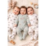 Ozz Baby Unısex 0-3/3-6/6-9 Ay Raporlu Animal Desenli Soft Renklerde Bebek Yenidoğan 3 Lü Set Patikli Tulum - 3 - 6 Ay