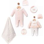 Ozz Baby Yeni Doğan Kız Bebek 0/3-3/6 Ay Brodeli 2li Tulum Seti ve Müslin Battaniye Takımı (Hediyelik ) - Somon - Beyaz - 3 - 6 Ay