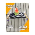 Ozzipetshop Cennet Papağanı Oyuncaklı Salıncak - Eğlenceli Kuş Salıncağı Siyah Beyaz
