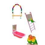 ozzipetshop Muhabbet Kuşu Cennet Papağan Aynalı Banyo Küveti , Aynalı Merdiven, Salıncak Oyuncak Seti