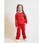 Ozzy Kids Kız Çocuk Kalp Desenli Eşofman Takımı - 10 Yaş - Kırmızı