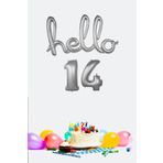 P.E.K.Shop 14 Yaş Doğum Günü Balonları - Hello 14 El Yazısı Gümüş Renk Folyo Balon
