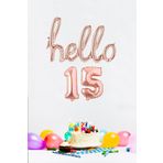 P.E.K.Shop 15 Yaş Doğum Günü Balonları - Hello 15 El Yazısı Rose Gold Renk Folyo Balon