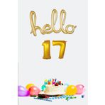 P.E.K.Shop 17 Yaş Doğum Günü Balonları - Hello 17 El Yazısı Gold Renk Folyo Balon