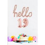 P.E.K.Shop 19 Yaş Doğum Günü Balonları - Hello 19 El Yazısı Rose Gold Renk Folyo Balon