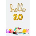 P.E.K.Shop 20 Yaş Doğum Günü Balonları - Hello 20 El Yazısı Gold Renk Folyo Balon