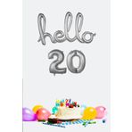 P.E.K.Shop 20 Yaş Doğum Günü Balonları - Hello 20 El Yazısı Gümüş Renk Folyo Balon