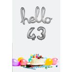 P.E.K.Shop 43 Yaş Doğum Günü Balonları - Hello 43 El Yazısı Gümüş Renk Folyo Balon