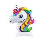P.E.K.Shop Ayaklı Unicorn Folyo Balon Dik Durabilen Masa Üstü Boy Balon 45cm